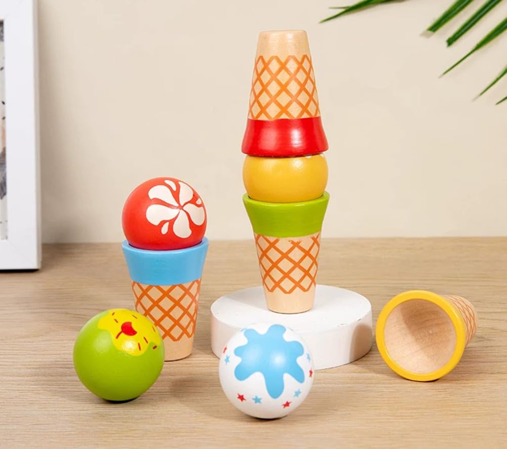 Gioco Montessori di Abbinamento con Coni Gelato di Legno