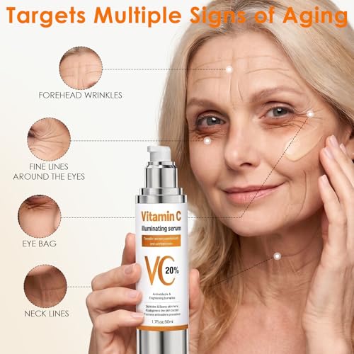 Vitamin C Serum for Face, 20% Vitamin C Serum for Mature & Aging Skin, Gentle Anti Aging Face Serum with Hyaluronic Acid, Vitamin B5 for Fine Lines, Wrinkles & Uneven Tone, Boosting Glow, 1.7 Fl Oz - Image 4