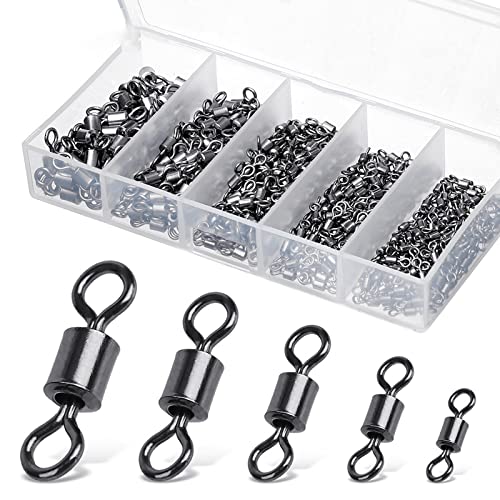Realure 200 Stücke Karabiner Wirbel Angeln Forelle 5 Größe Angelwirbel Mit Solide Ringe Tonnenwirbel Angel Wirbel Set Wirbelkarabiner Angeln Für Salzwasser Wirbel, Angelzubehör Wirbel 4# 6# 8# 10# 12# Cover