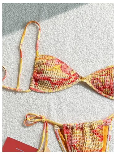 SOLY HUX Women's Triangle Bikini Set Textured Smocked String Swimsuit Boho Two Piece Bathing Suit3