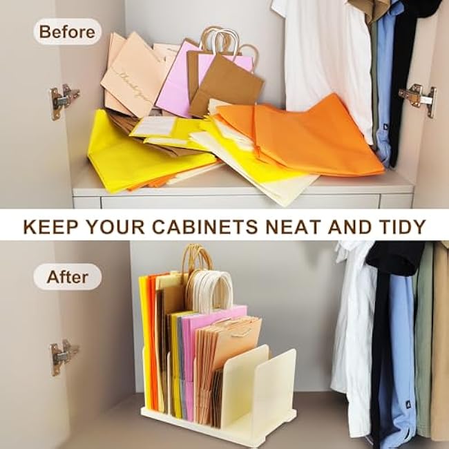 Reusable Shopping Bag Organizer, Adjustable Extra Tall Shelf Dividers for 40+Tote, Cloth,Gift,Grocery,Handbag and Purse,Paper Bag Holder and Lunch Bags in Pantries, Cabinets or Closets