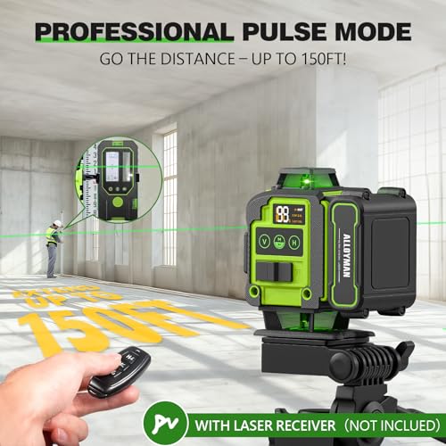 Image of Laser Level with Tripod, Alloyman 4x360 Self Leveling Laser Level, Green Line Laser 4D Laser Leveler Tool with 2Pcs Lithium Batteries for Picture Hanging, Tile, Home Renovation, Indoor(Green)