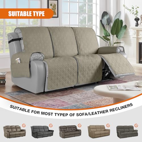 Image of VANSOFY Waterproof Recliner Couch Covers Washable, Khaki,3 Seater | 1-Piece, Non-Slip with Elastic Straps, Sofa Cover with Pocket for Dogs, Pets