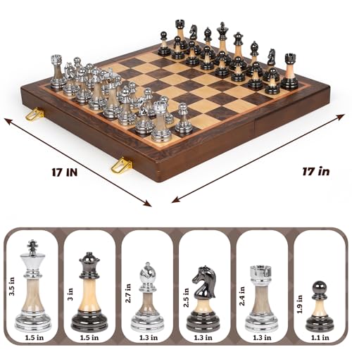 Juego de Ajedrez Deluxe Grande de 17 Pulgadas Madera y Piezas Metálicas miniatura 6