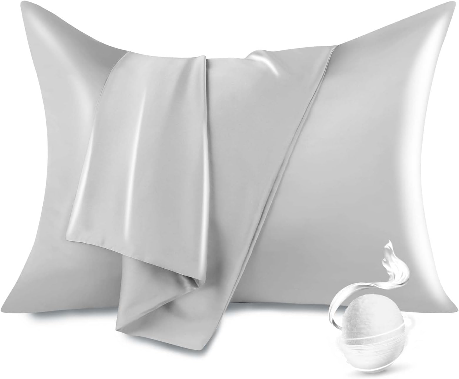 100% Pure Mulberry Silk Pillowcase for Hair and Skin, Standard Size 20”*26” Cooling Silk Pillow Case by Zipper Closure, Smooth Dual Sides Bed Silk Pillow Cover for Women.(Light Gray, Standard-1 Pcs)