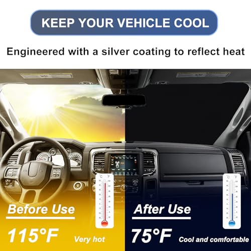 Image of Windshield Sun Shade for 2009-2018 Dodge RAM 1500 Foldable Front Window Shade 310T Thickened Protect from Sun Rays & Heat Damage Fully Covered to Keep Cool