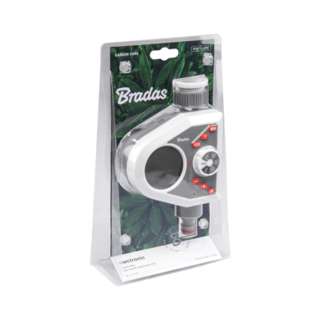 BRADAS - WHITE LINE, Centralina Elettronica Irrigazione 1 Via, Temporizzatore manuale o automatico, Microirrigatori Orto e Giardino, Attacco rubinetto filettatura interna 1" e riduzione da 3/4"