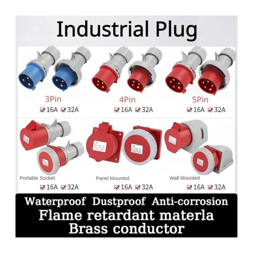 Toma industrial de 4 pines con protección IP44 impermeable para conexiones seguras de 16A 4