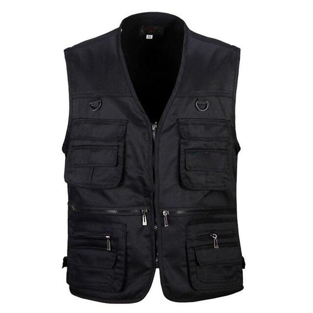 MYADDICTION Men's Polyester Standard Length Utility Multi Pocket Zip Hunting Fishing Travel Outdoor Vest Jacket Black XL 0