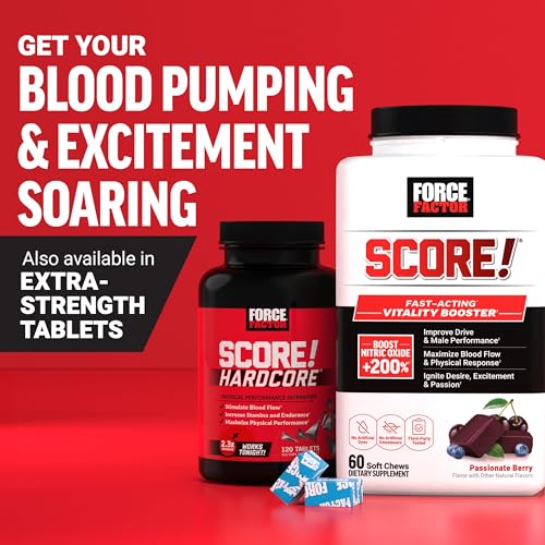 Image of Force Factor Score! Nitric Oxide Supplement for Men with 1,500mg L-Citrulline, Fast Acting Male Vitality Booster for Drive, Desire, and Excitement, Passionate Berry Flavor, 60 Soft Chews