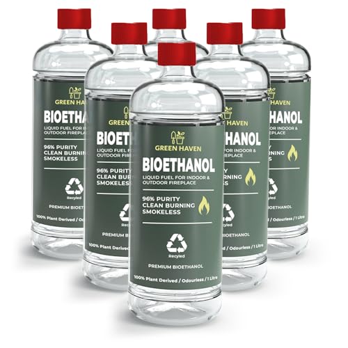 GREEN HAVEN 6L Premium Bioethanol Fuel for Fireplace – Bio Ethanol Liquid Fuel for Fires Pits | High Purity Clean Burning Bioethanol Fuel | Bioethanol Fuel Liquid for Indoor and Outdoor | Bio Fuel