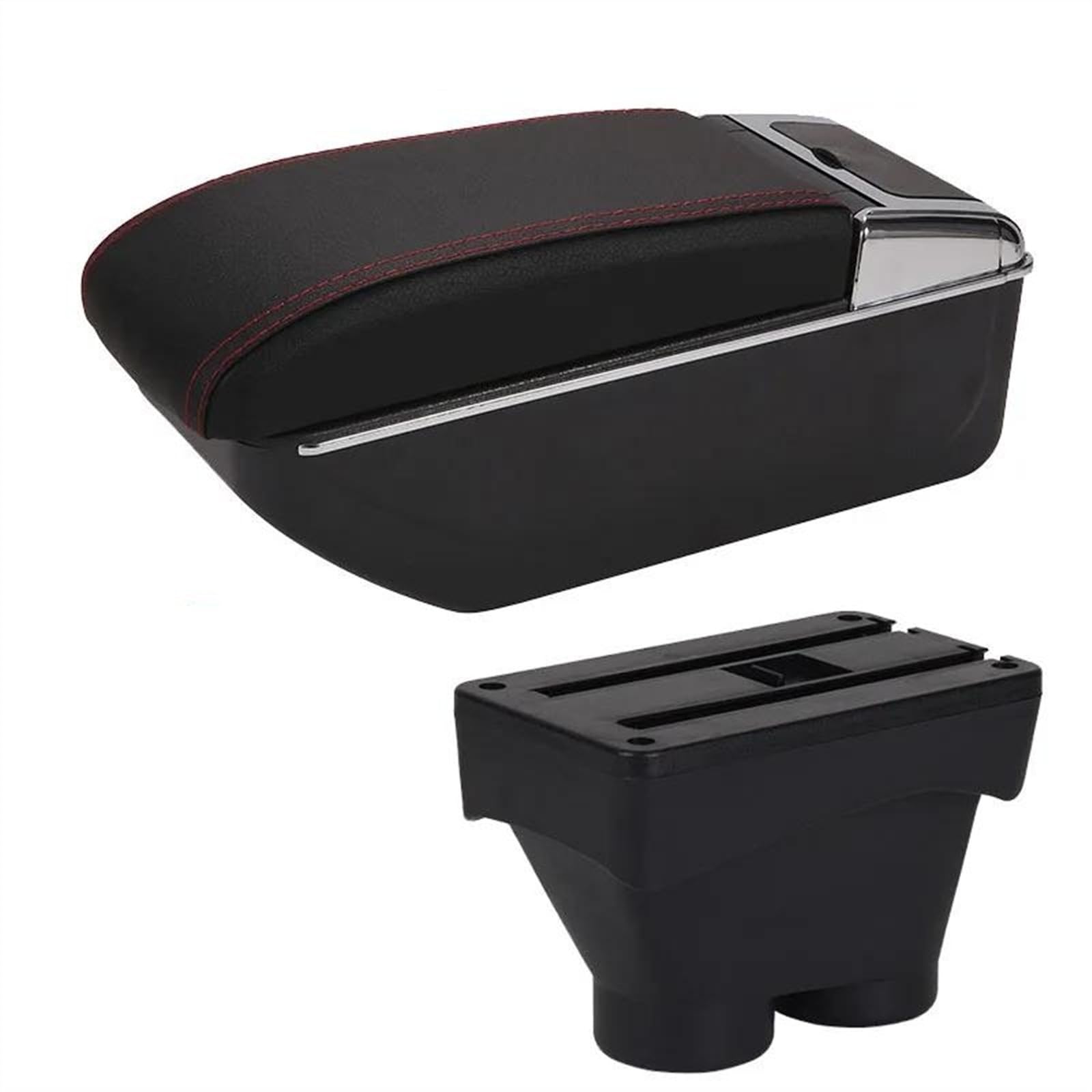 NMJLQW Storage Rack Car Center Console Storage Box Multifunctional Armrest Storage Box Interior Accessories For 208 2012-2018(D1 Black red No USB)