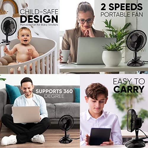 Rampro Portable Desk And Clip On Fan, 6 Inch Fans Small And Quiet Plug In, Small Personal Cooling Fan For Desk Home Bedroom Office , 2 Speed, Adjustable Tilt, Black #TOP6