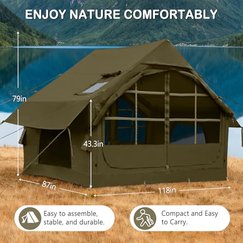 Image of Inflatable Tents for Camping,Easy Blow Up Tent with Hand Pump,4 Seasons Waterproof Air Inflatable Camping Tent House for Family Weekend Camping