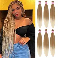 Braiding Hair Pre Stretched 20 Inch 6Pcs/Pack Braid Hair Extensions for Women Synthetic Yaki Straight Hot Water Setting Braiding Hair for Braids (27/613, 20 Inch)