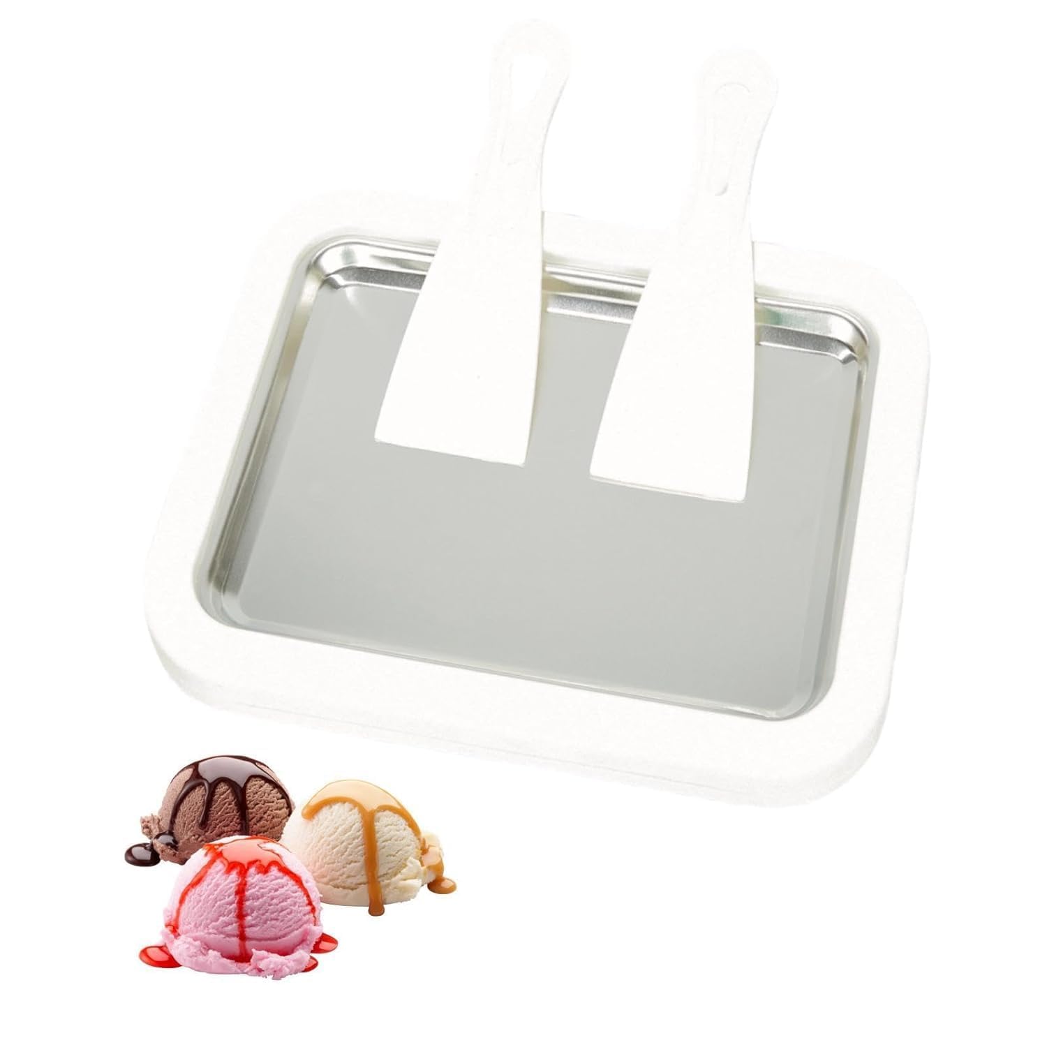 Lmd Enterprise Instant Cold Plate Ice Cream Roll Maker with 2 Spatulas, Stainless Steel Ice Cream Roller Pan for Easy Homemade Ice Cream Rolls Gelato Sorbet Frozen Desserts - White-image-14