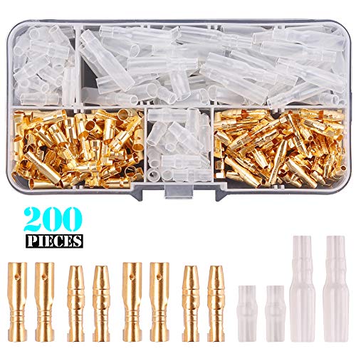 Kinstecks 200PCS 3.9mm Bullet Connectors Kit Brass Bullet Male & Female Wire Terminals Connector with Insulation Cover for Motorcycle Motorbike Car Truck Scooter Boats Electric Instruments