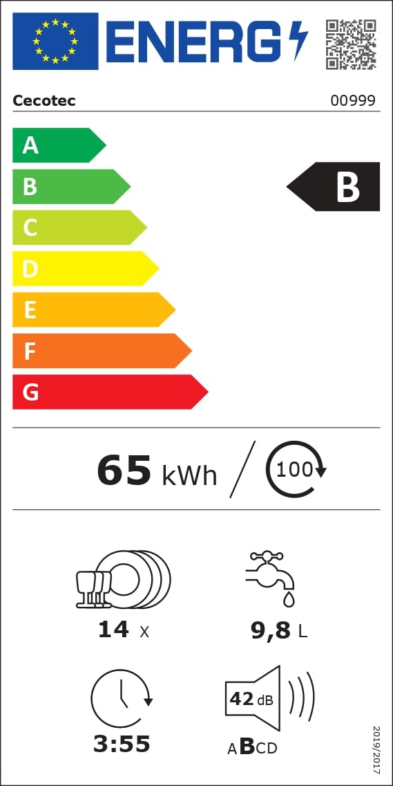 Cecotec Lave-vaisselle Intégrable 60cm Bolero Aguazero 8001 Full BI B. 14 couverts, 8 programmes, Moteur Inverter Plus, 3ème panier, Contrôle tactile, O2 Dry