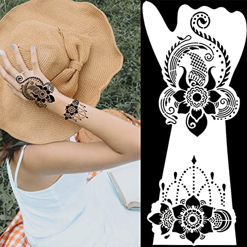 12 Sheets Large Flower Tattoo Stencils Set,Indian Design Hand Tattoo Temples Stickers for Adults Women Teenager Girls Body Makeup - Image 3