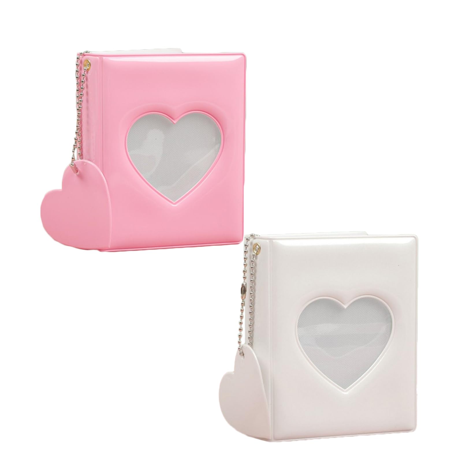 WUZIA 2PCS Mini Photocard Binder Cute Heart Photo Album Photocard Binder Heart Hollowed Cover Small Photocard Holder Photo Card Holder 32 Photocard Pockets for 3 Inch Photo Paper(Pink,White)