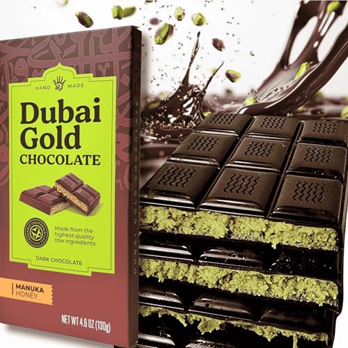 DUBAI GOLD DARK | Luxury Kunafa Pistachio Chocolate Bar 4.6oz | Gourmet Kataifi Dessert with Belgian Dark Chocolate, Pistachios & Manuka Honey | Freshly Made in California