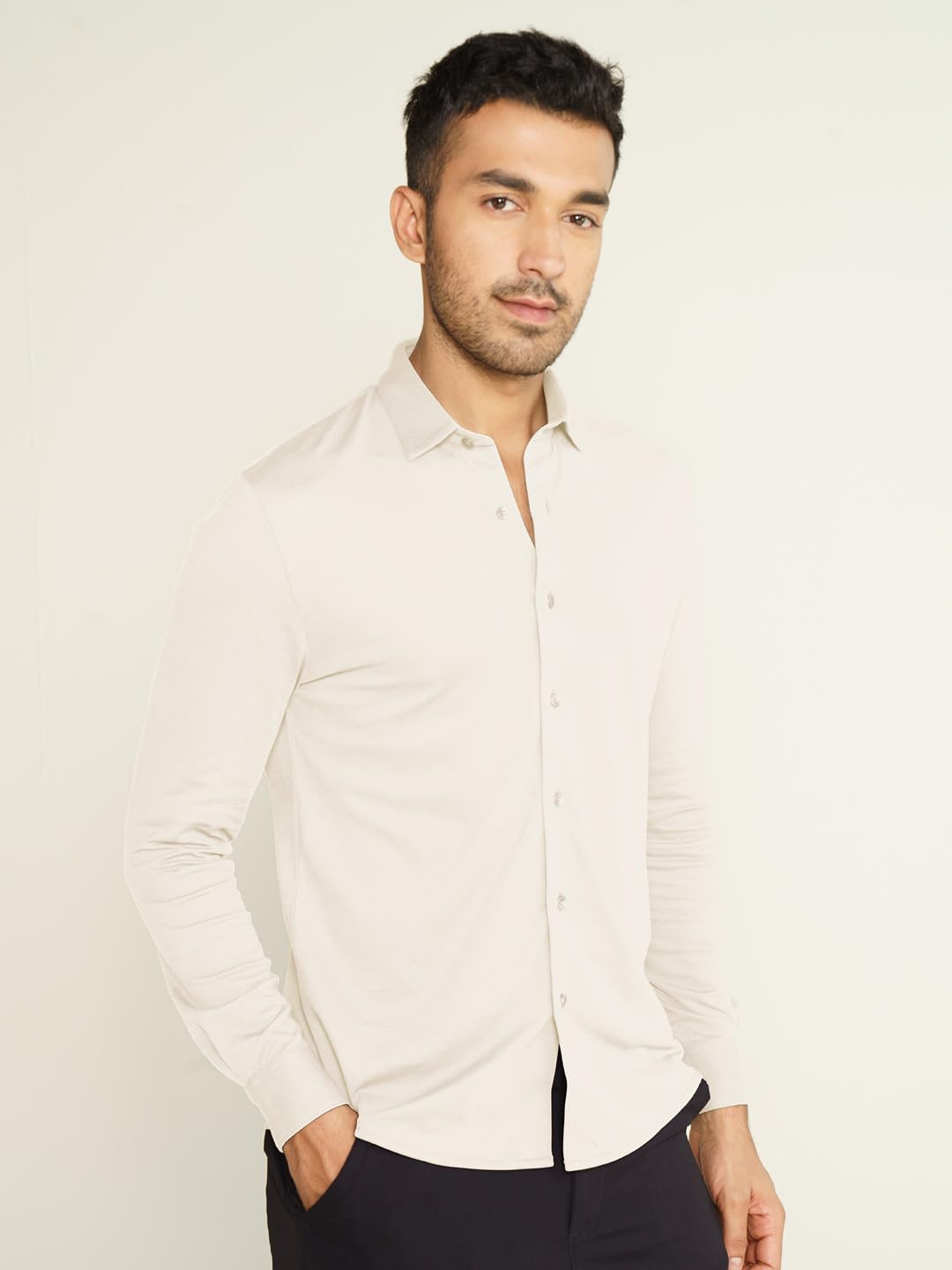 DAMENSCH Constant Cotton Thermoregulating Pique Full Shirts-Pack of 1-Ivory White-Medium 3