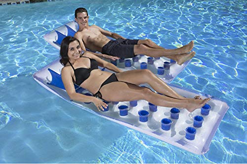 Image of Poolmaster Classic French Pocket Inflatable Swimming Pool Mattress Float for Adults, Blue