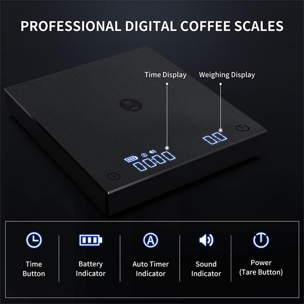 JFDBGU Black Basic+ Electronic Coffee Scale Built-in Auto Timer Digital Espresso Smart Kitchen 2kg