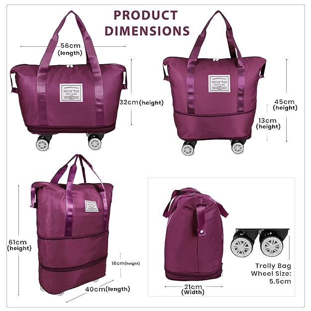 TrendyTrolley Travel Duffel Bag with Wheels Expandable Weekender Bag with Trolley Sleeve Waterproof Large Capacity Cabin Luggage for Women & Men Carry On Travel Tote 2