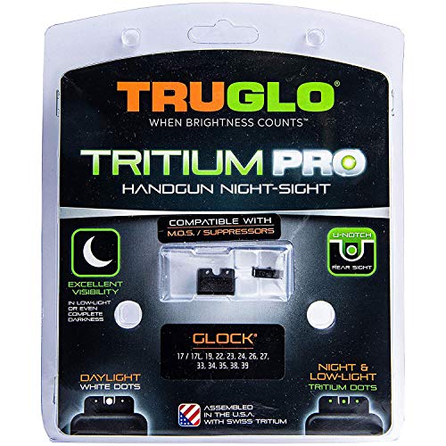 Image of TRUGLO Tritium Pro Night Sights, Compatible with Glock Handgun Models | Compact Durable Glow-in-The-Dark Front & Rear Gun Sight Set with Focus Lock Front Ring