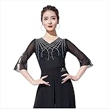 Yhhsgscr Latin Performance Performance Costumes V Neck Cha Cha Ballroom Clothing Top for Samba Women's Tango Dancewear,Black,M