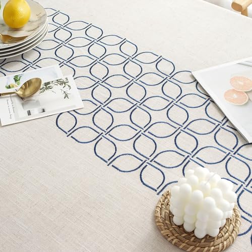 Nappe de table rectangulaire en polyester lavable style géométrique à pompons - 4