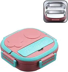 Lancheira Térmica inox resistente Infantil 3 Divisórias + Garfo – Refeições Frescas e organizadas em Qualquer Lugar (ROSA)