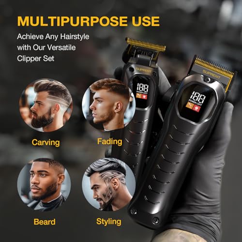 Image of SUPRENT Cordless Hair Clippers for Men - Professional Hair Clipper & Trimmer Set, Wireless Hair Cutting Kit for Family, Rechargeable Cordless Hair & Beard Trimming Set for Men with LED Display (Black)
