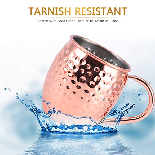 Bicchieri Rame Moscow Mule Set di 4, 100% Tazze Rame Lavorate a Mano, set da 550ml con BONUS: 4 Cannucce di Rame da Cocktail di Alta Qualità e 1 Jigger - immagine 4