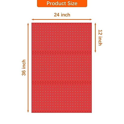 Image of TORACK 3 PCS Metal Pegboard Panels(12x24 inch) for Wall Garage Tools Storage Pegboard System for Workbench, Modular Peg Board Tool Organizer Board Kit(Pack of 3, Red)