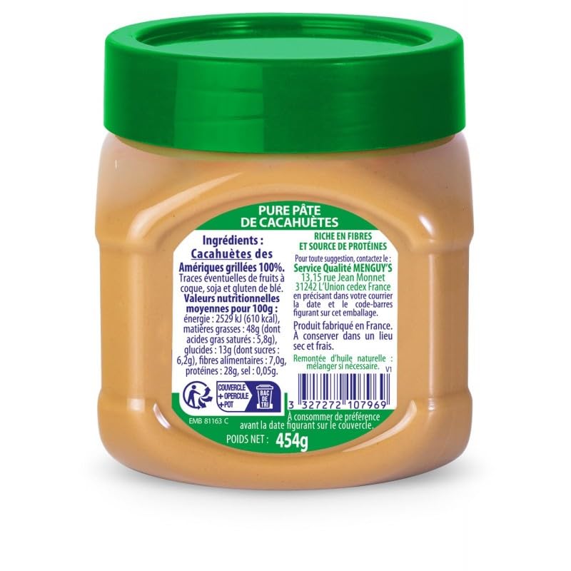 MENGUY'S - Menguy'S Pâte Peanut 100% 454G - Lot De 3 - Vendu Par Lot