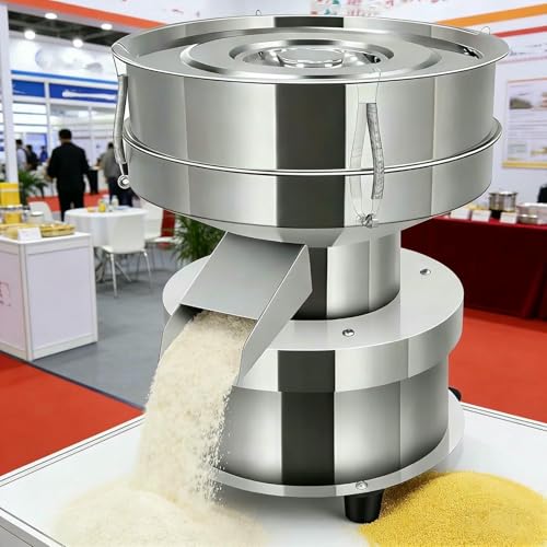 (Tramoggia con setaccio conico e piedino in gomma) Il design conico della tramoggia del vaglio con la sua superficie liscia consente uno scarico più rapido ed evita il problema. L'esclusivo piedino in gomma, assorbimento degli urti e antiscivolo, protegge il pavimento, garantisce il buon funzionamento della macchina senza scosse.