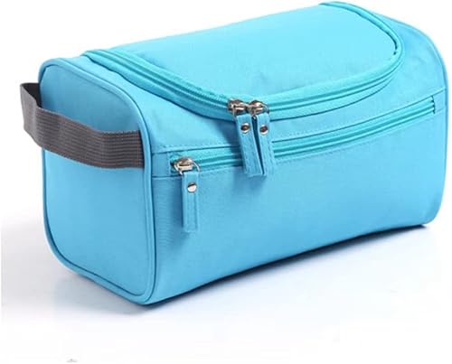 Neceser de lona para hombre, kit de afeitado de cuero, bolsa de viaje, organizador de artículos de aseo, Azul-cielo