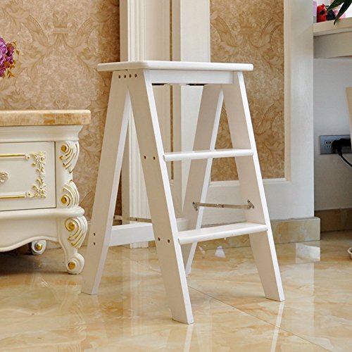 Taburete de escalera en madera maciza con tres niveles funcionales 2