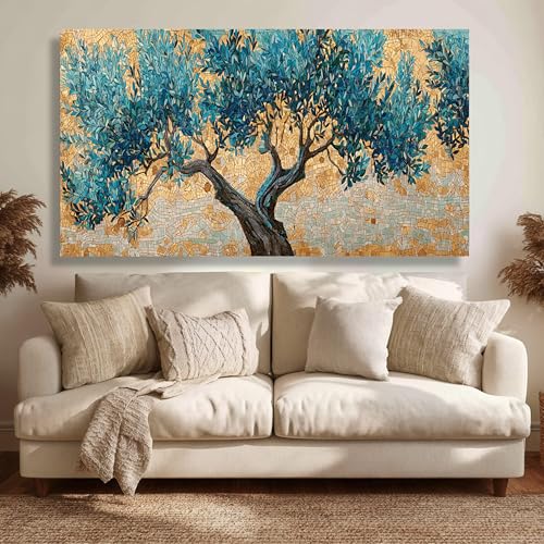 Tableau mosaïque olivier bleu, peinture paysage méditerranéen