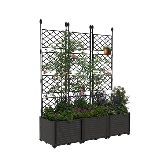 3PCS Modular Raised Garden Bed Planter Box Kit with Metal Trellis, Planting for Patio Privacy Screen, Trellis Planter for Small Space Balcony, Deck, Climbing Plants, Vegetables & Flowers