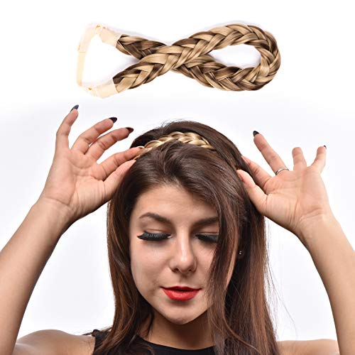 FIND BEAUTY Hair Braided Headband Plaited Hairband with Elastic Stretch, 2 Strands Synthetic Hairpiece for Women and Girls (#15/12)