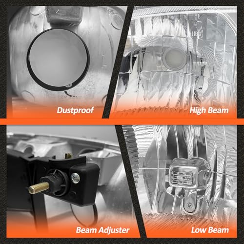 Image of 00-06 GMC Yukon Black Housing Headlights Assembly fit 1999-2006 GMC Sierra 1500 /2500 /3500 Headlamp Amber with Reflector Replacement Driver & Passenger(Bulb not included)