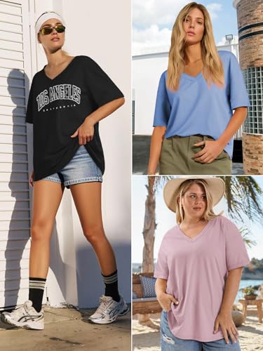 athmile womens summer oversized shirts v neck plus size spring workout tops beach vacation 2025 gym clothes