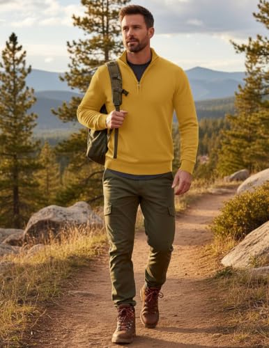 Image of COOFANDY Men's Quarter Zip Up Sweaters Slim Fit Lightweight Mock Pullover