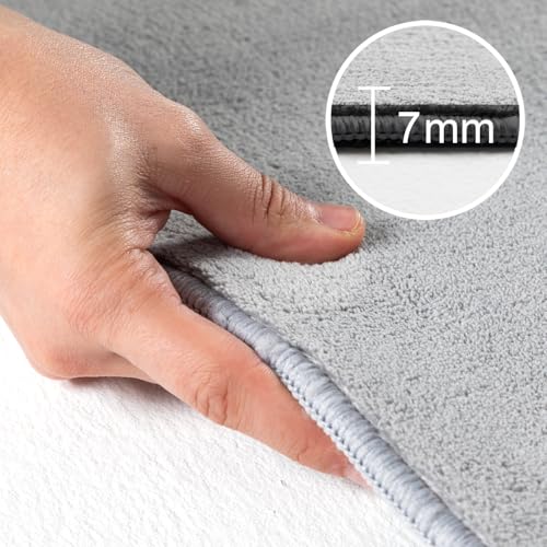 HomebyHome Waschbarer Kurzflor Teppich 200 x 290 cm Silber modern einfarbig und weich maschinenwaschbar pflegeleicht für Wohnzimmer… – Ansicht 4