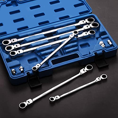 Image of 6-Piece Extra Long Flex-Head Ratcheting Wrench Set, 72-Tooth Double Box End Wrench Set, CR-V Steel ratcheting wrenches with Metric 8mm - 19mm