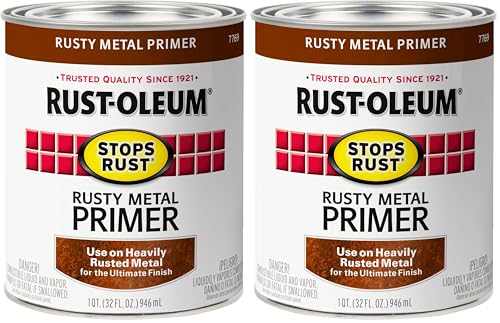 Rust-Oleum 7769502 Protective Enamel Paint Stops Rust, 1 Quarts (Pack of 2), Flat Rusty Metal Primer