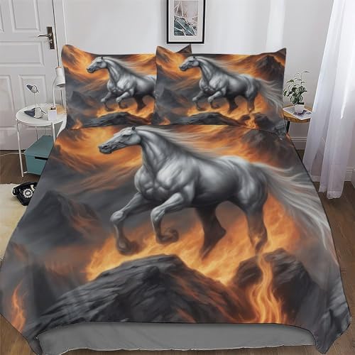 Ensemble housse de couette cheval 3D 200x200cm lit double ado - 2